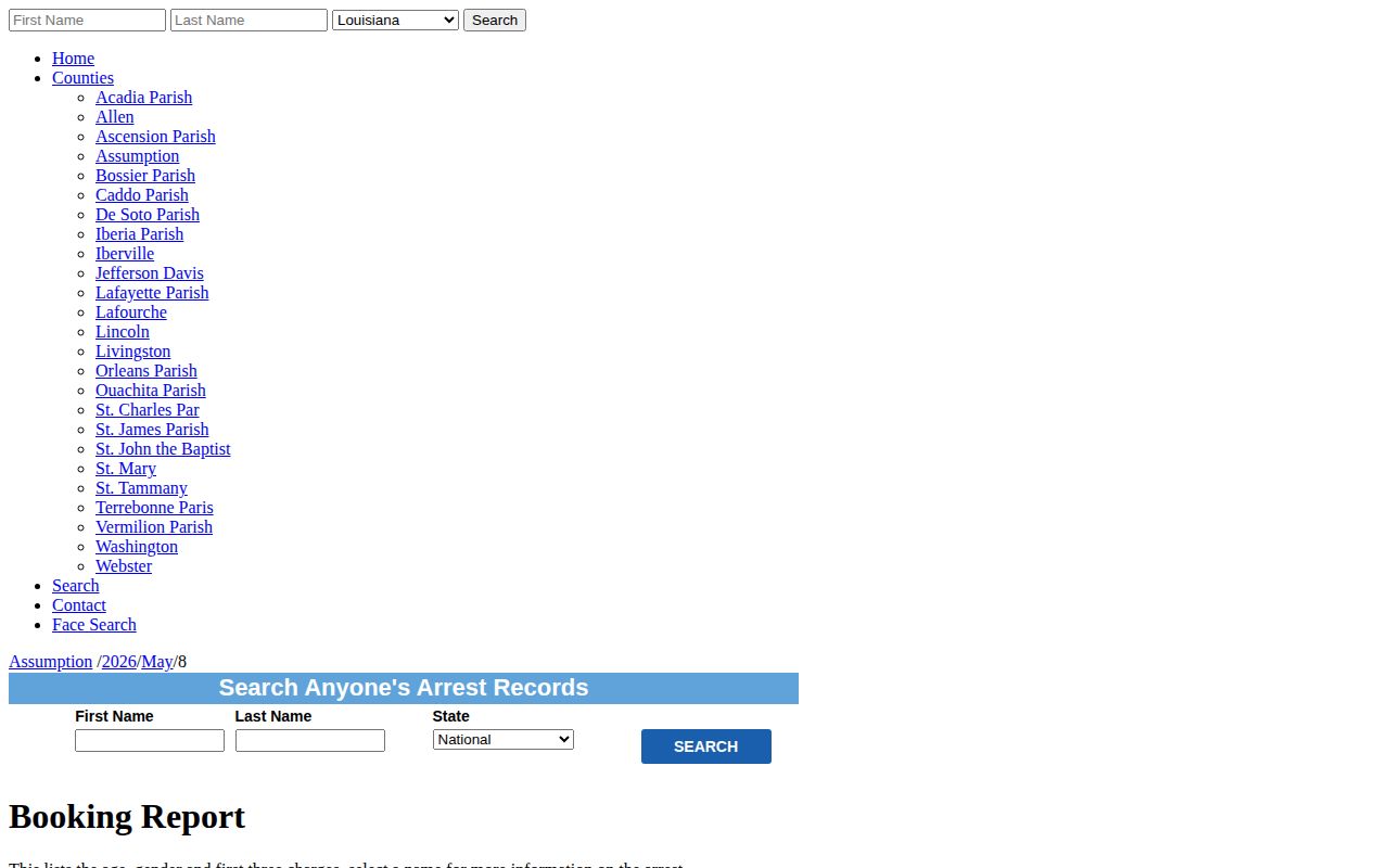 Unofficial dated Assumption Parish arrest aggregation page