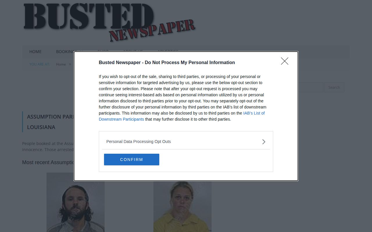 Unofficial Busted Newspaper Assumption Parish archive interface