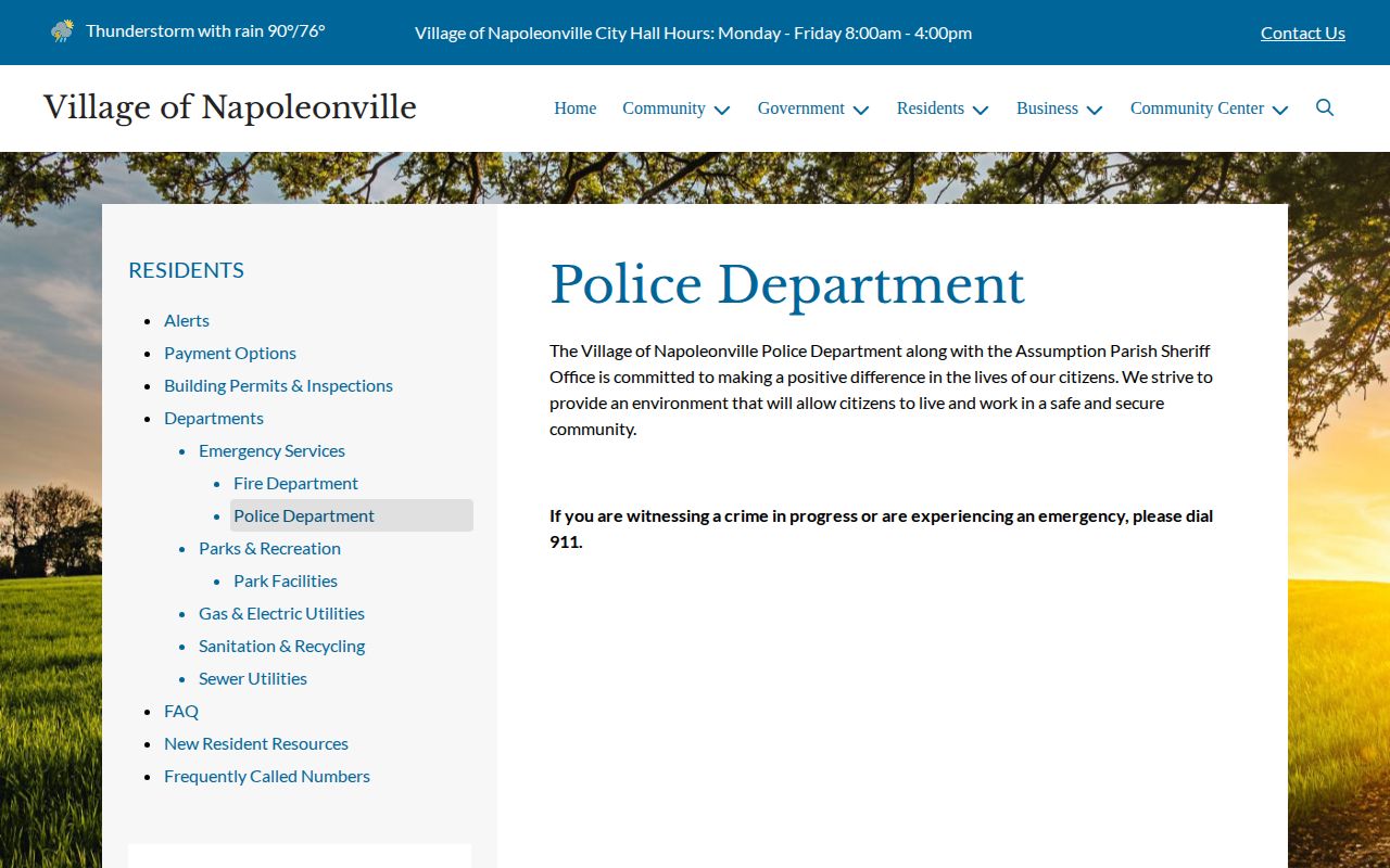 Official Napoleonville Police Department page for arrest record routing