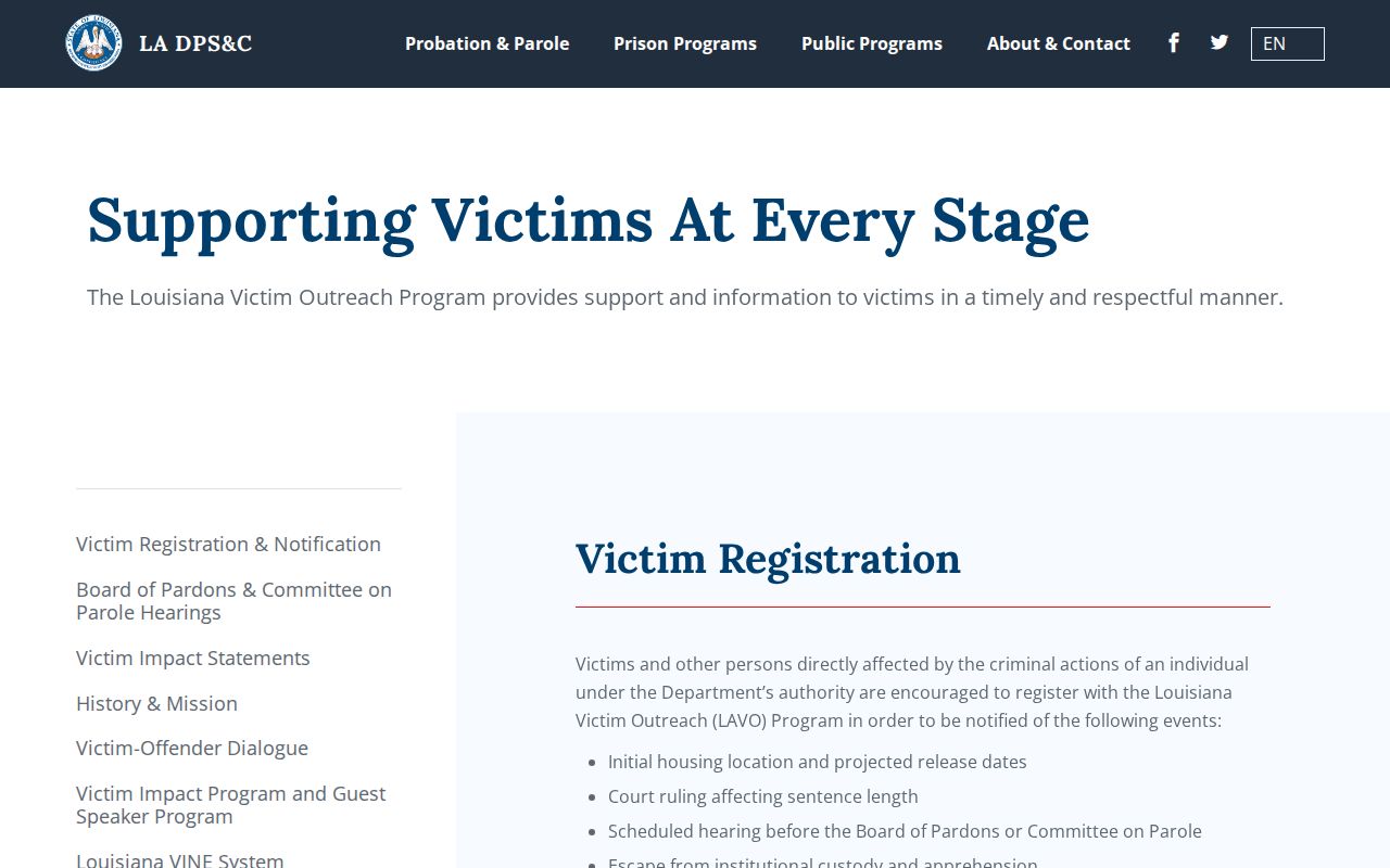 Louisiana DPS and Corrections victim services information distinct from Assumption Parish VINE custody checks